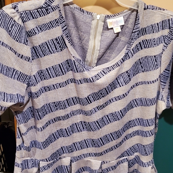 LuLaRoe Amelia Striped Blue and Gray Dress - Picture 3 of 4